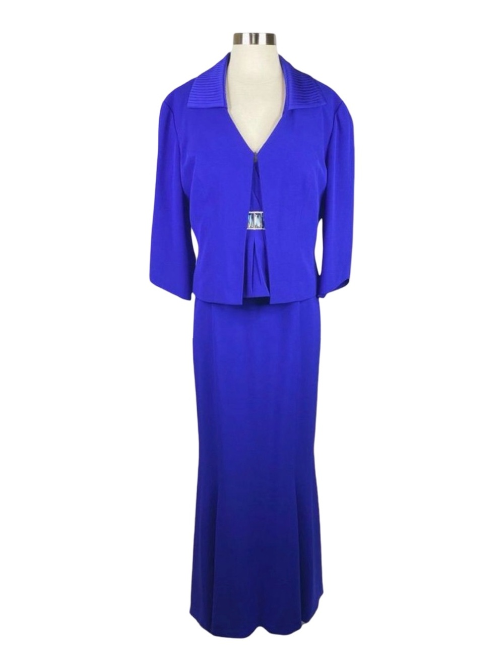 Daymor Couture Royal Sapphire Full Length Formal Gown & Jacket - Size 12